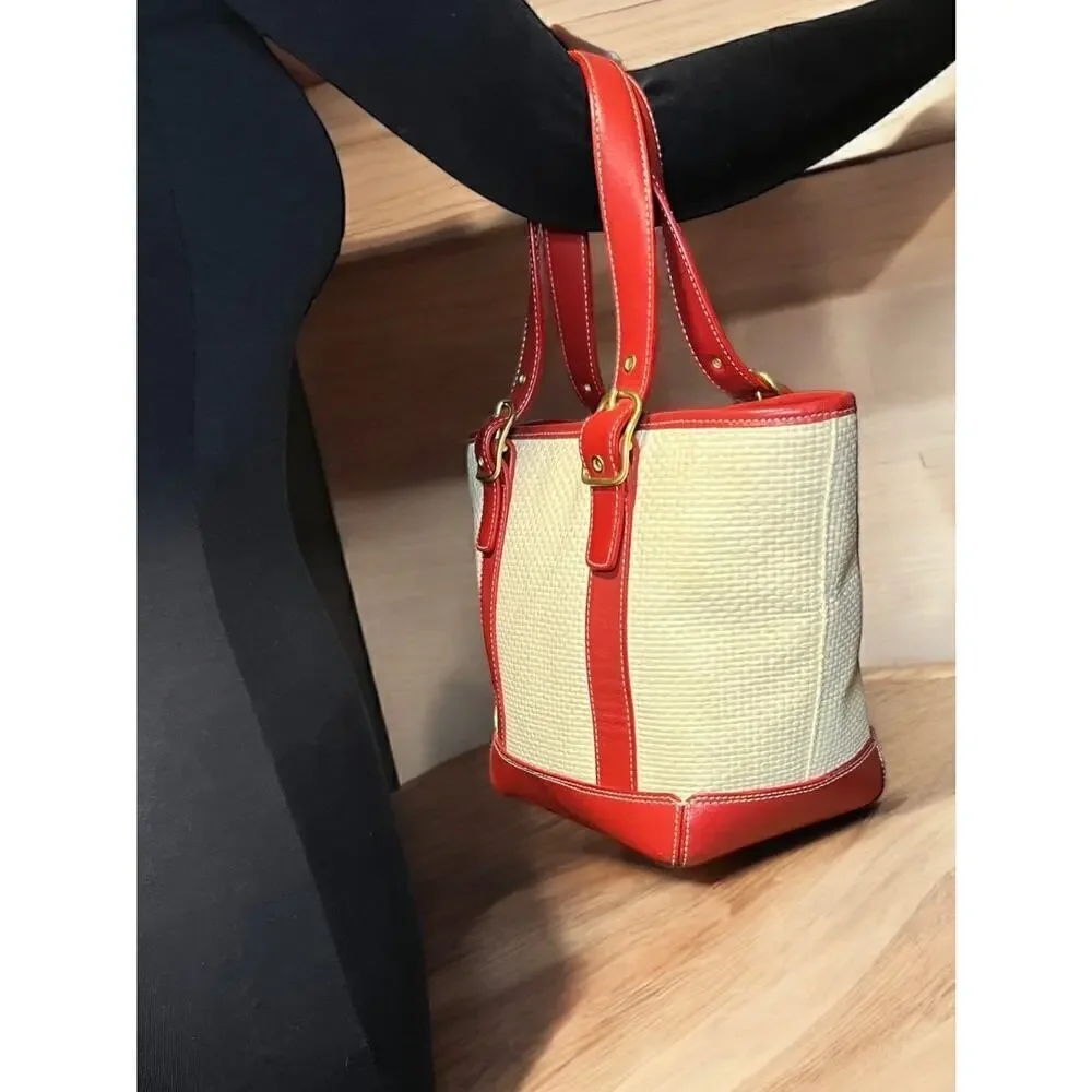 Vintage Coach 8909 Woven Straw Tote